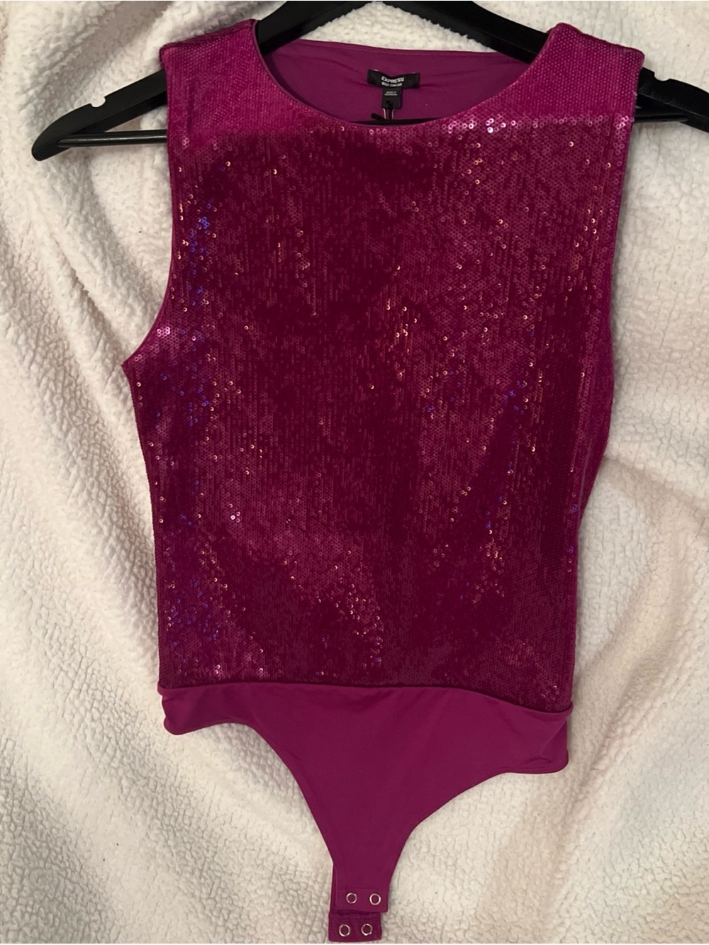Express Fuchsia Sequin Sleeveless Bodysuit